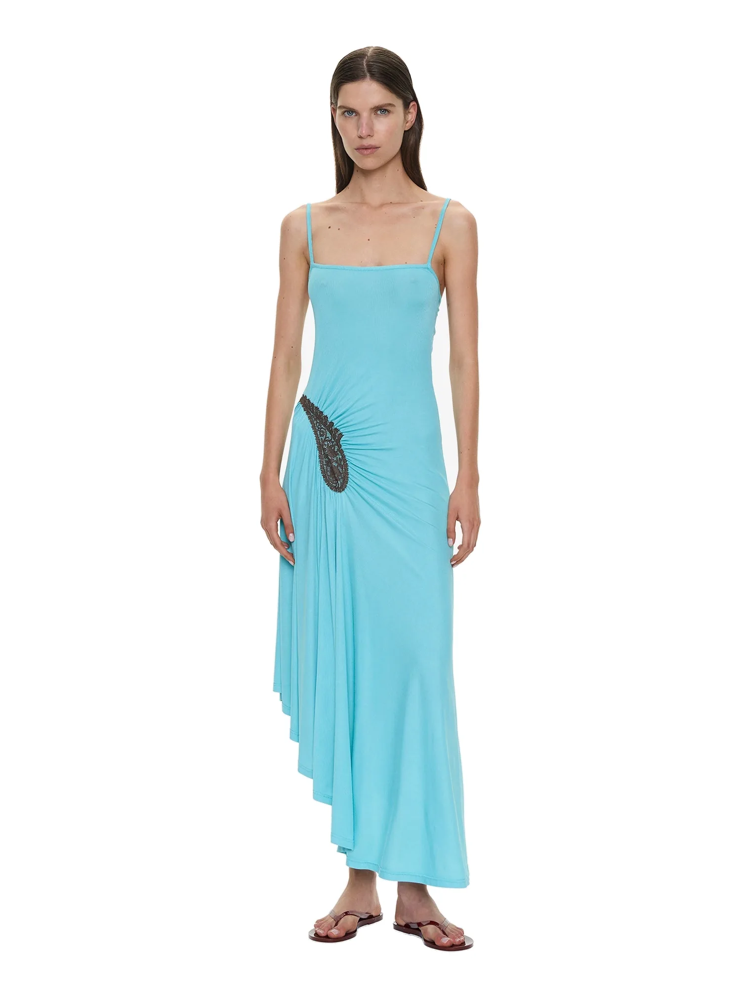 Christopher Esber Paisley Lace Rib Cami Dress in Mineral Turquoise Husk Brown