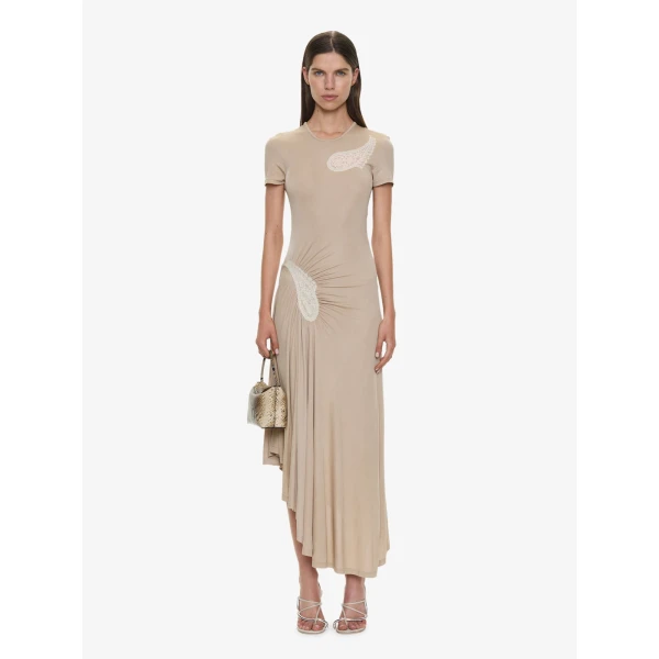 Christopher Esber Paisley Lace Rib Tee Dress in Shore Chalk, view 5