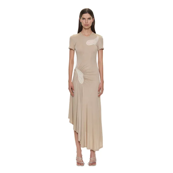 Christopher Esber Paisley Lace Rib Tee Dress in Shore Chalk
