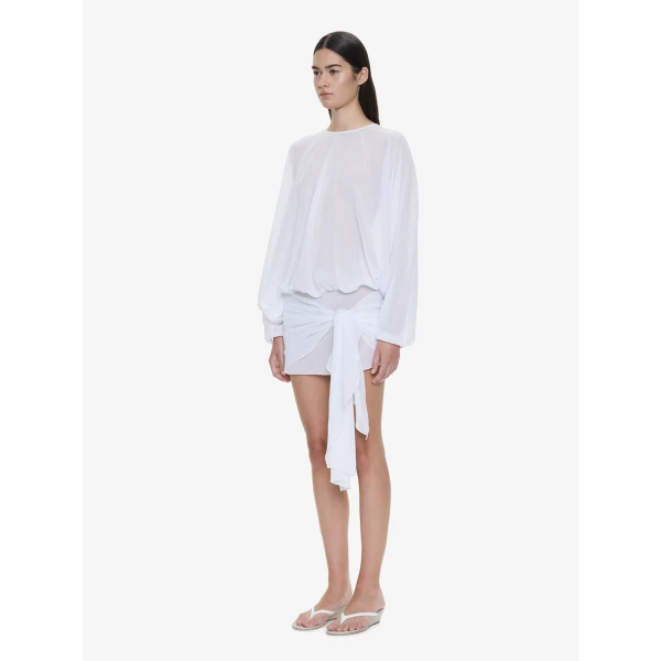 Christopher Esber Porto Tie Long Sleeve Mini Dress in White, view 2