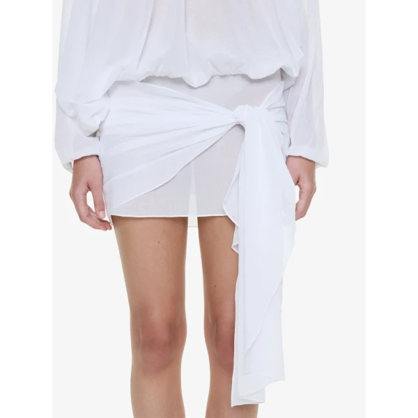 Christopher Esber Porto Tie Long Sleeve Mini Dress in White, view 3