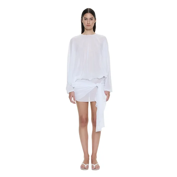 Christopher Esber Porto Tie Long Sleeve Mini Dress in White