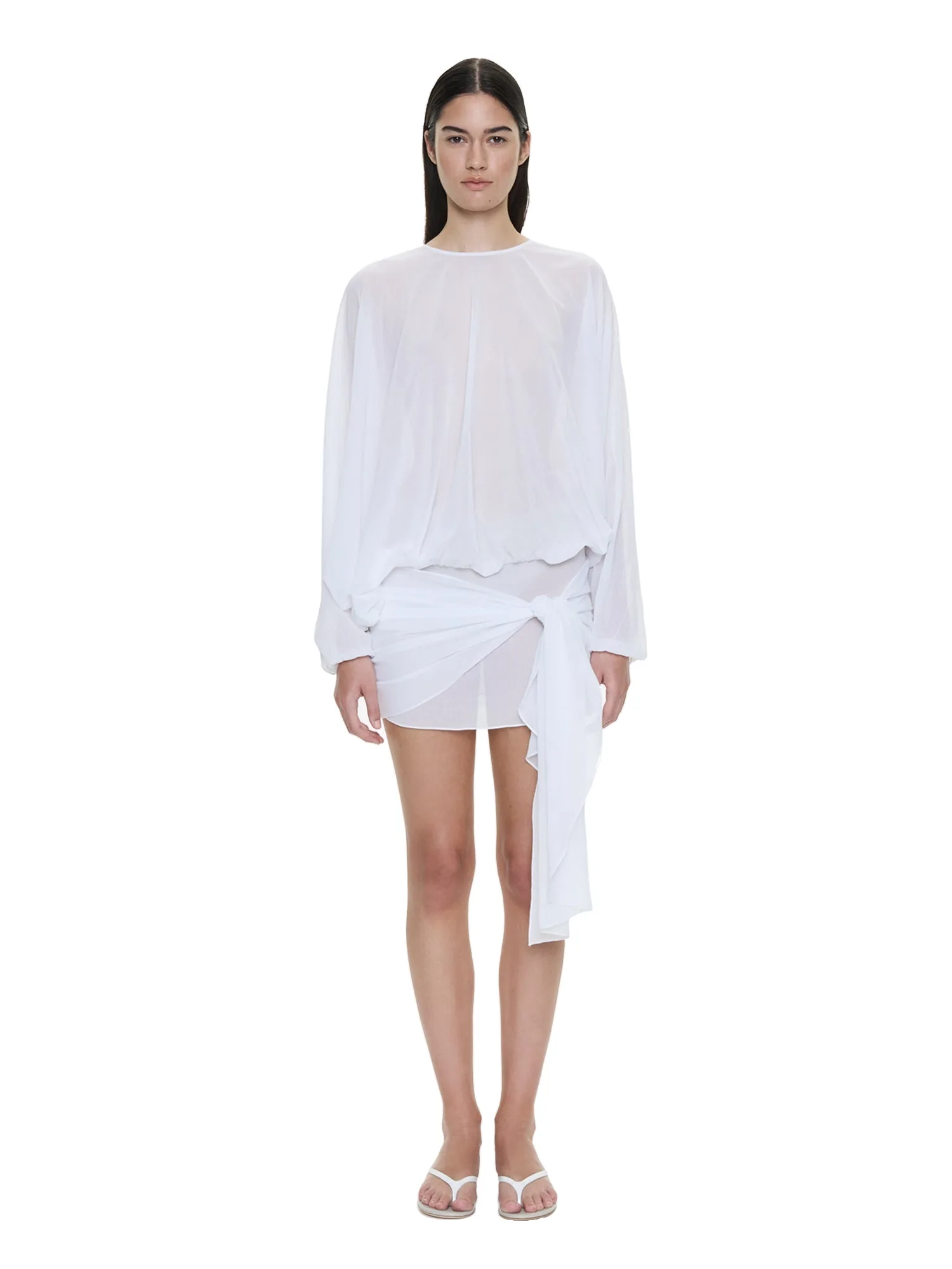 Christopher Esber Porto Tie Long Sleeve Mini Dress in White