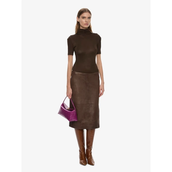 Christopher Esber Redux Ribbed Leather Tee Dress in Dark Umber, view 2