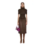 Christopher Esber Redux Ribbed Leather Tee Dress in Dark Umber