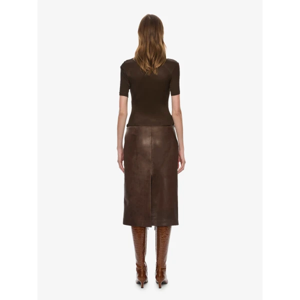 Christopher Esber Redux Ribbed Leather Tee Dress in Dark Umber, view 3