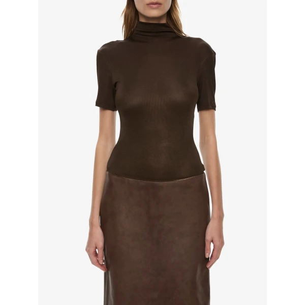 Christopher Esber Redux Ribbed Leather Tee Dress in Dark Umber, view 4