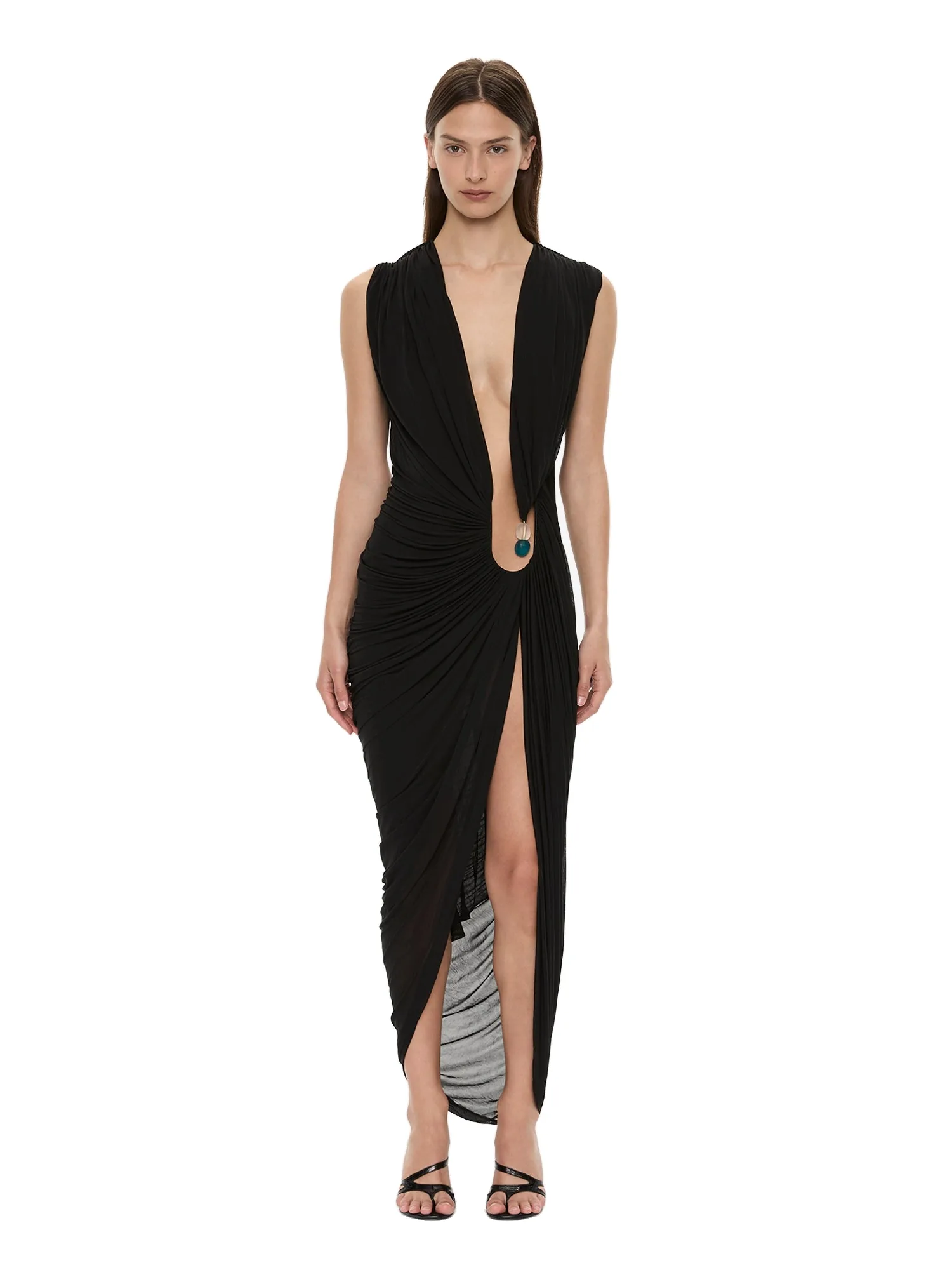 Christopher Esber Ripple Crystal Plunge Dress in Black