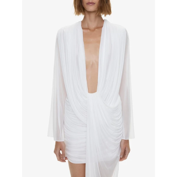 Christopher Esber Ripple Drape Long Sleeve Mini Dress in White, view 2