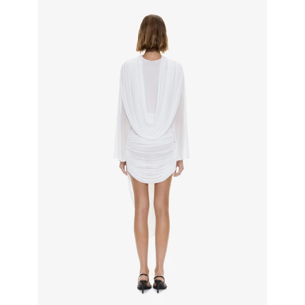 Christopher Esber Ripple Drape Long Sleeve Mini Dress in White, view 3