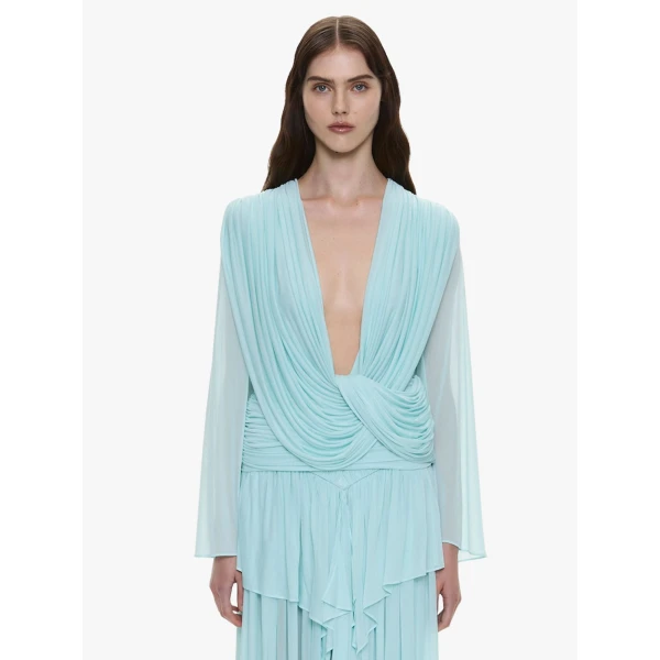 Christopher Esber Ripple Drape Long Sleeve Top in Mystic Mint, view 6