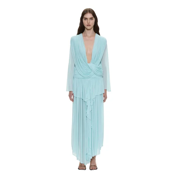 Christopher Esber Ripple Drape Long Sleeve Top in Mystic Mint