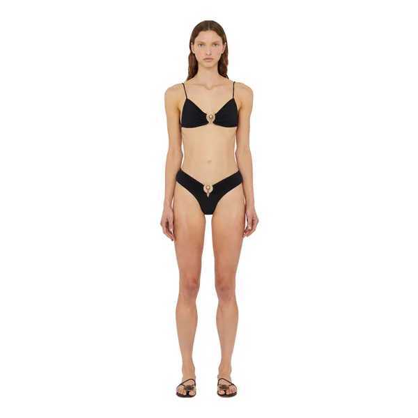 Ruched Orbit Triangle Bikini Top in Black