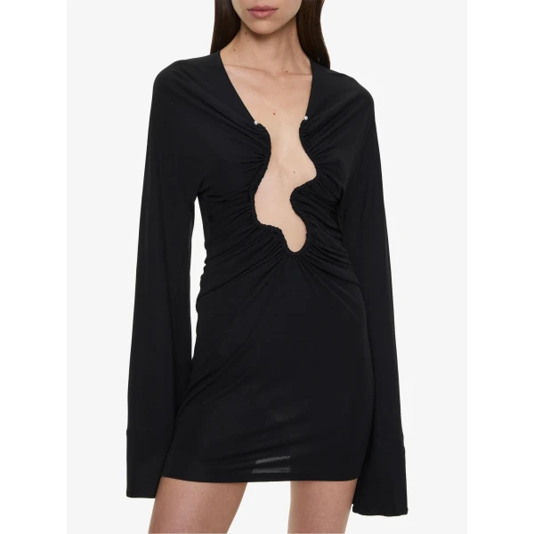 Christopher Esber Salacia Ruched Long Sleeve Mini Dress in Black, view 3