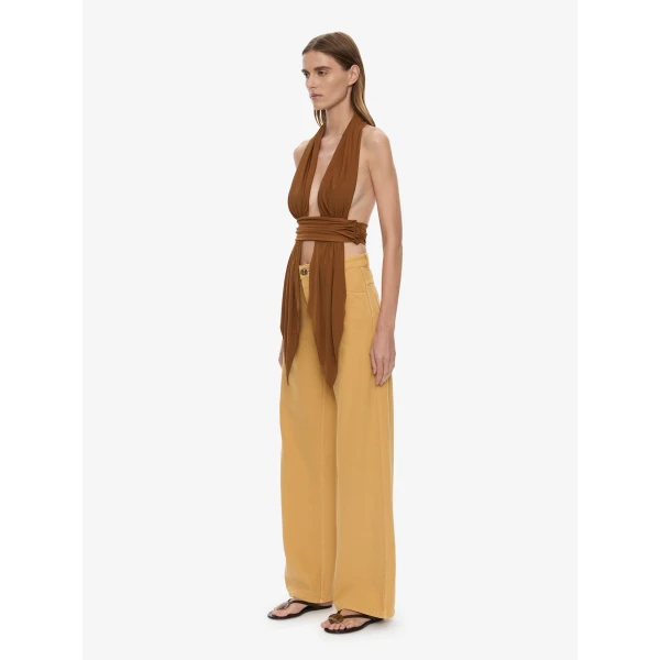 Christopher Esber Scarf Draped Halter Top in Cognac, view 3