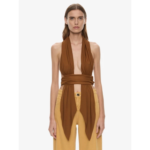 Christopher Esber Scarf Draped Halter Top in Cognac, view 5