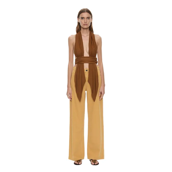 Christopher Esber Scarf Draped Halter Top in Cognac