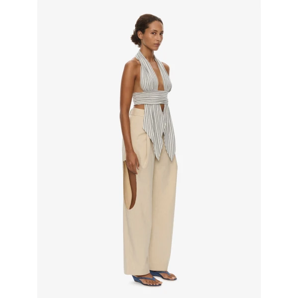 Christopher Esber Scarf Draped Halter Top in Grey Stripe, view 3
