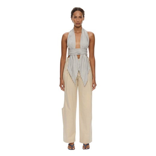 Christopher Esber Scarf Draped Halter Top in Grey Stripe