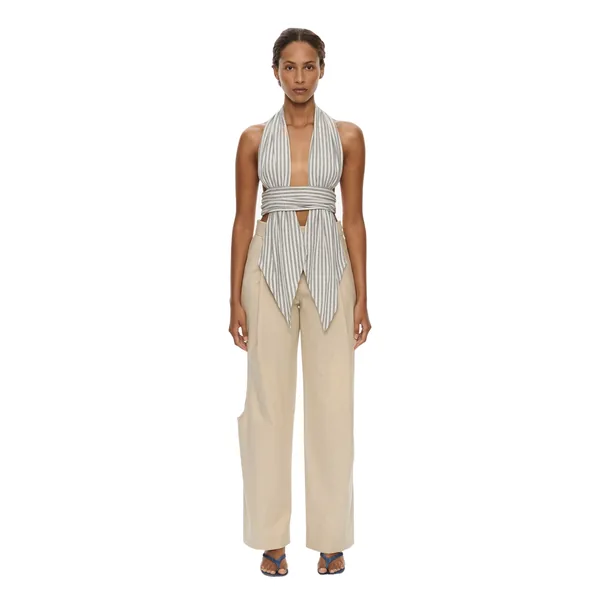 Christopher Esber Scarf Draped Halter Top in Grey Stripe