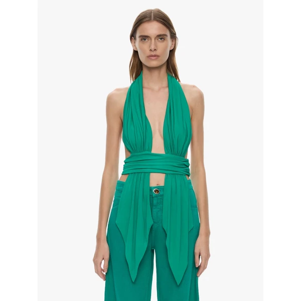 Christopher Esber Scarf Draped Halter Top in Malachite, view 5