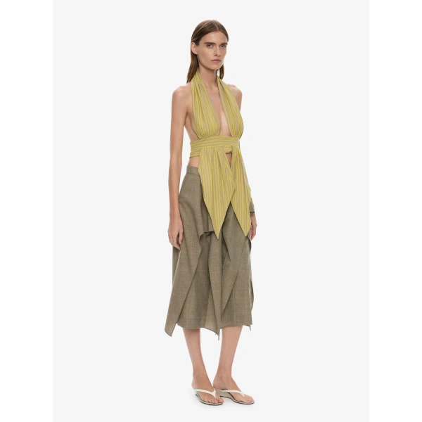 Christopher Esber Scarf Draped Halter Top in Soleil Sepia Stripe, view 2