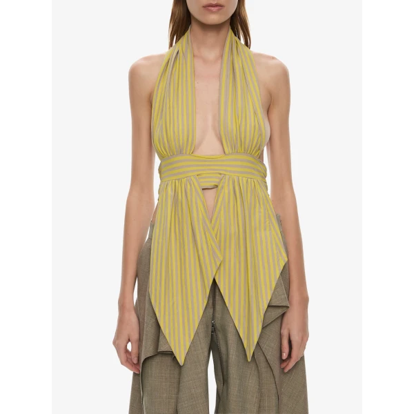 Christopher Esber Scarf Draped Halter Top in Soleil Sepia Stripe, view 3