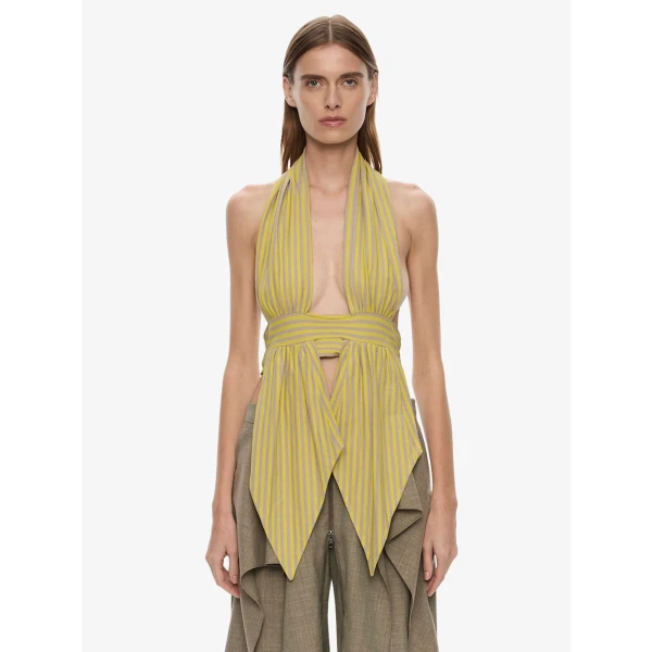 Christopher Esber Scarf Draped Halter Top in Soleil Sepia Stripe, view 5