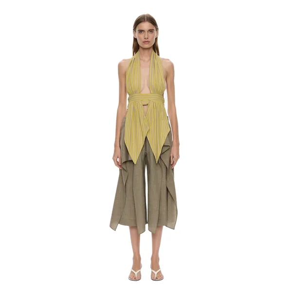 Christopher Esber Scarf Draped Halter Top in Soleil Sepia Stripe