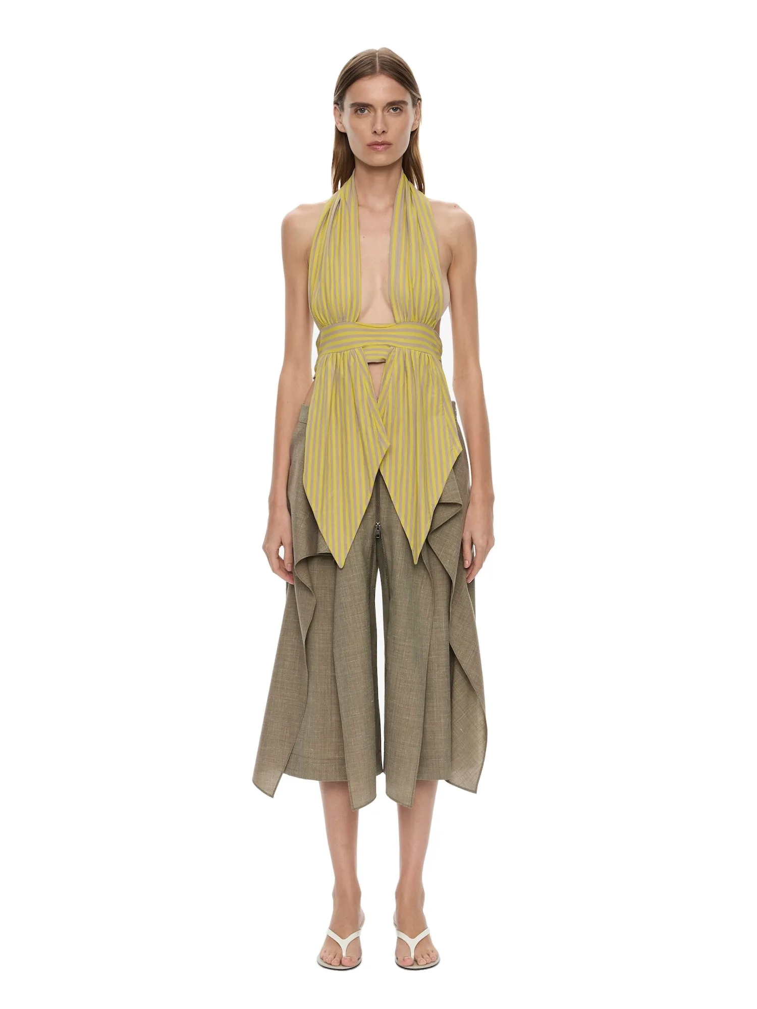 Christopher Esber Scarf Draped Halter Top in Soleil Sepia Stripe