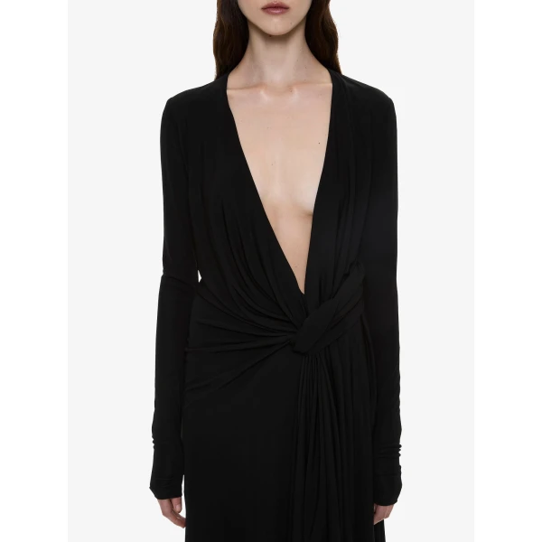 Christopher Esber Spire Cascade Long Sleeve Dress in Black, view 2