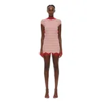 Christopher Esber Stripe Jersey Lace Trimmed Tee Dress in Flame White