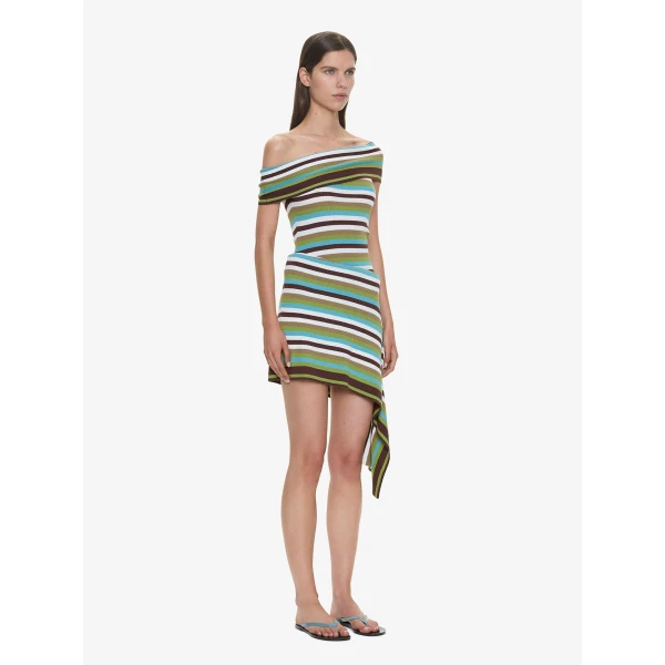 Christopher Esber Stripe Knit Extension Drape Mini Dress in Vert Stripe, view 2