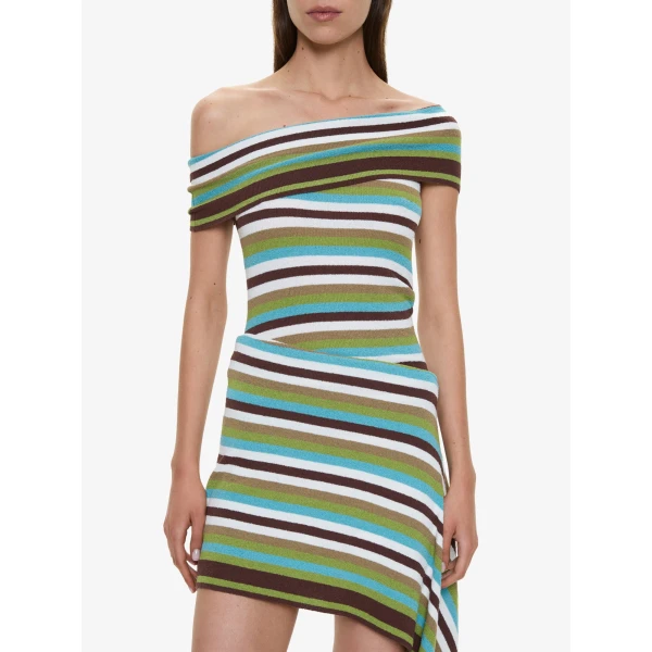 Christopher Esber Stripe Knit Extension Drape Mini Dress in Vert Stripe, view 3