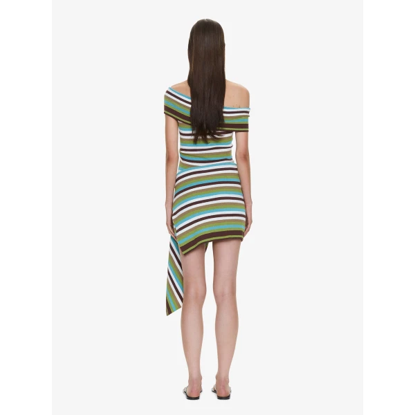 Christopher Esber Stripe Knit Extension Drape Mini Dress in Vert Stripe, view 4