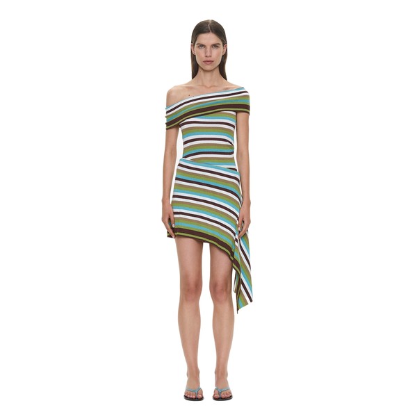 Christopher Esber Stripe Knit Extension Drape Mini Dress in Vert Stripe