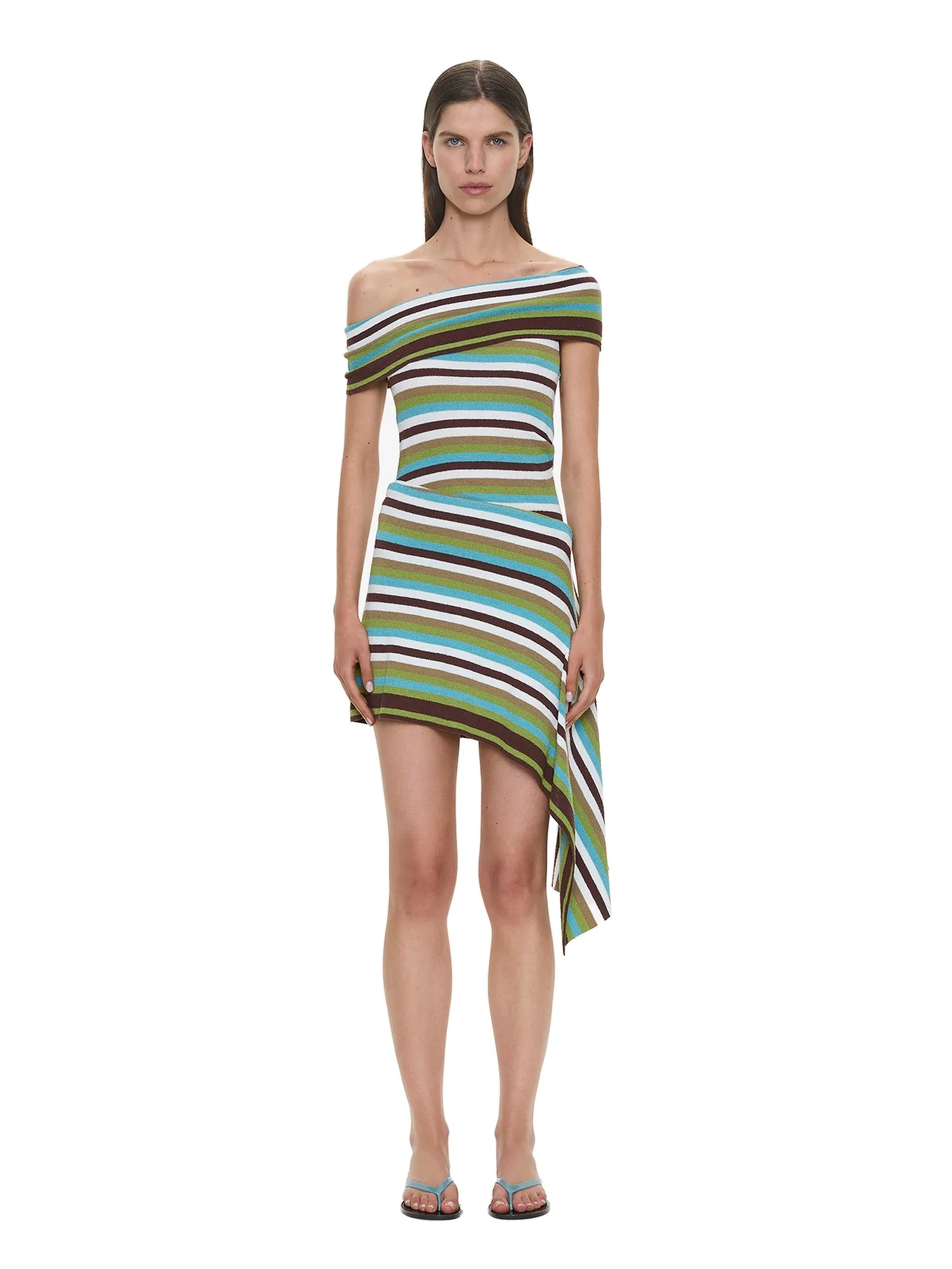 Christopher Esber Stripe Knit Extension Drape Mini Dress in Vert Stripe