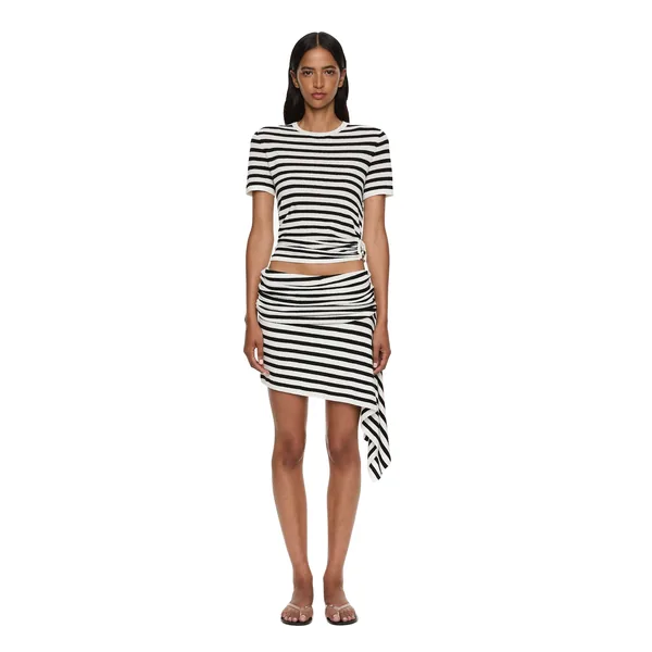 Stripe Knit Extension Drape Mini Skirt in Black White