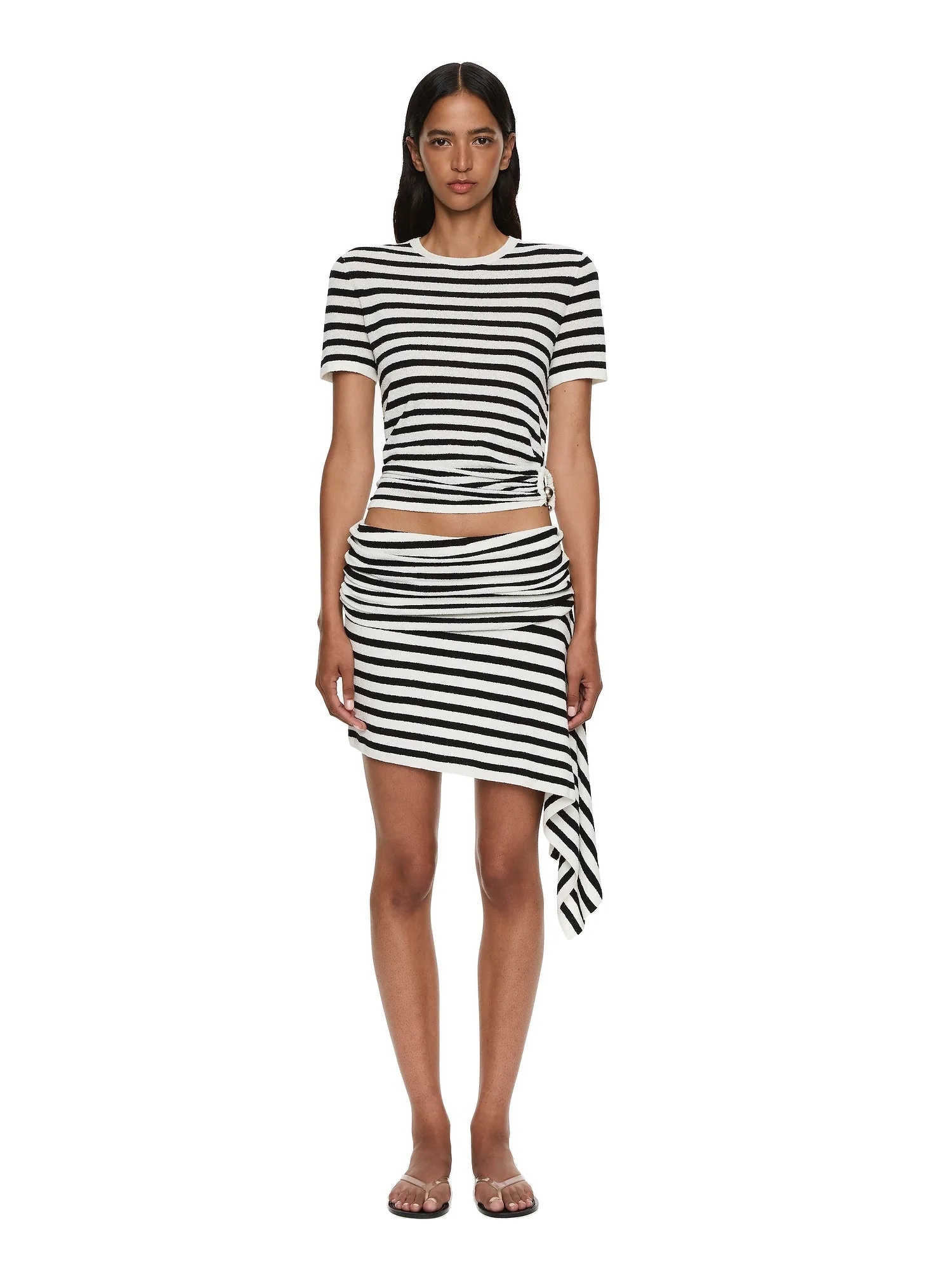 Christopher Esber Stripe Knit Extension Drape Mini Skirt in Black White