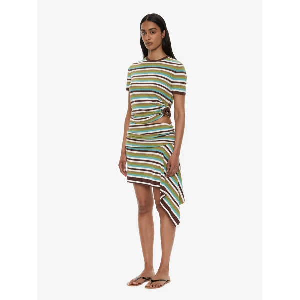 Christopher Esber Stripe Knit Extension Drape Mini Skirt in Vert Stripe, view 6
