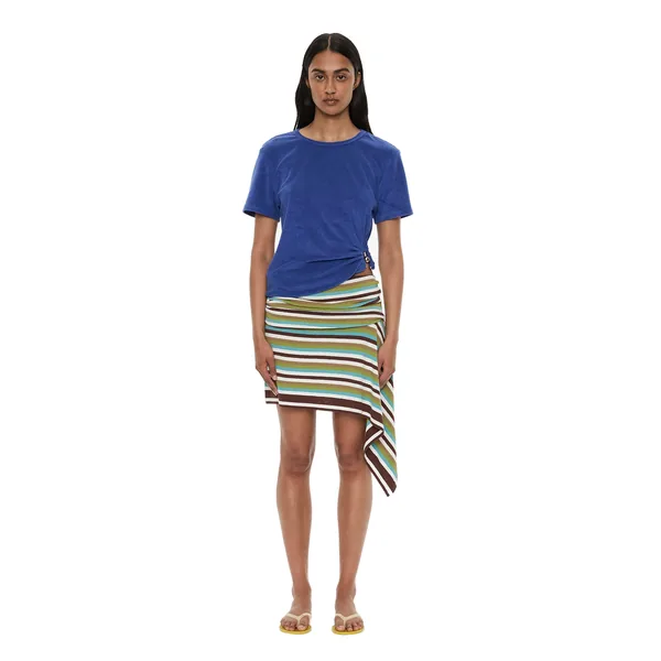 Christopher Esber Stripe Knit Extension Drape Mini Skirt in Vert Stripe
