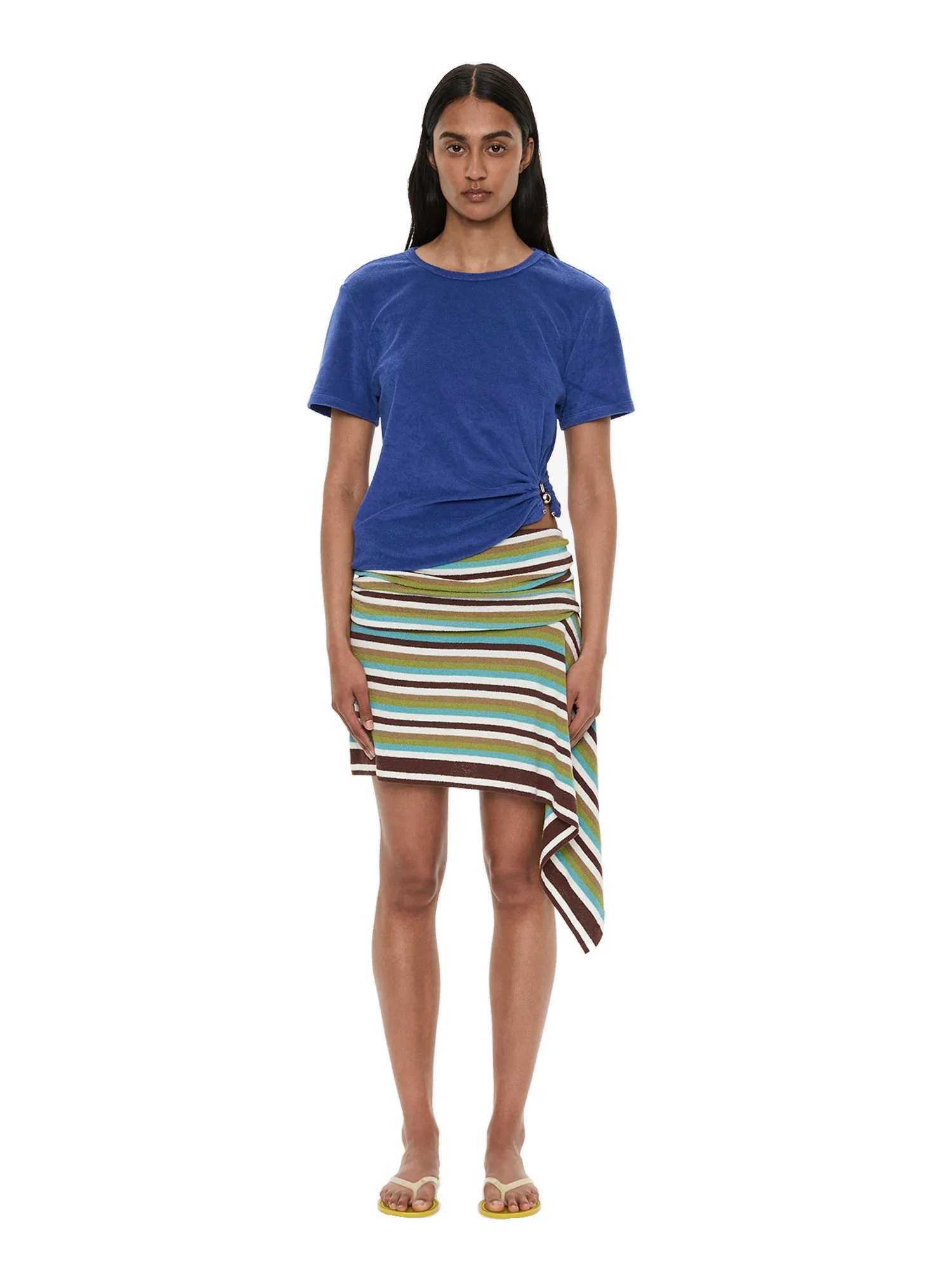 Christopher Esber Stripe Knit Extension Drape Mini Skirt in Vert Stripe
