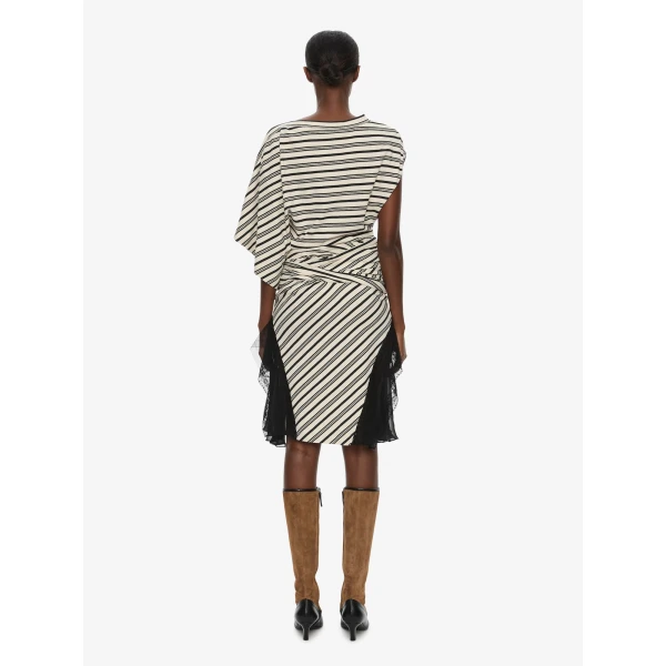 Christopher Esber Striped Jersey Panelled Tee Dress in Black White, view 3