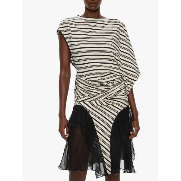 Christopher Esber Striped Jersey Panelled Tee Dress in Black White, view 4