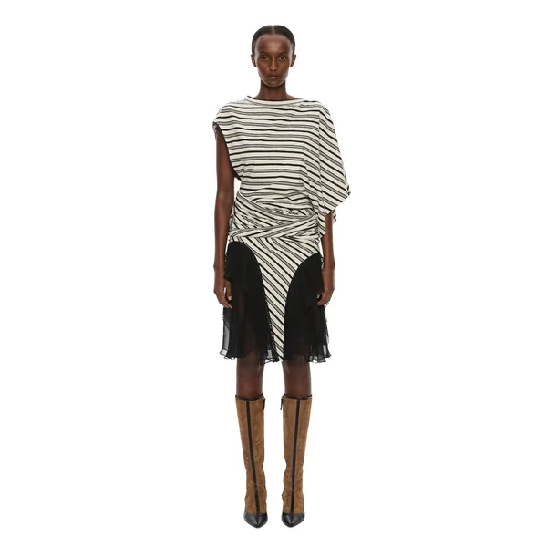 Christopher Esber Striped Jersey Panelled Tee Dress in Black White