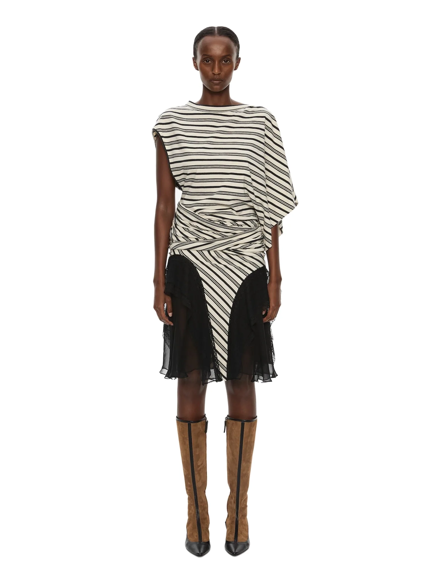 Christopher Esber Striped Jersey Panelled Tee Dress in Black White
