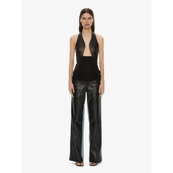 Christopher Esber Tailored Slope Leather Halter Top in Black, view 2