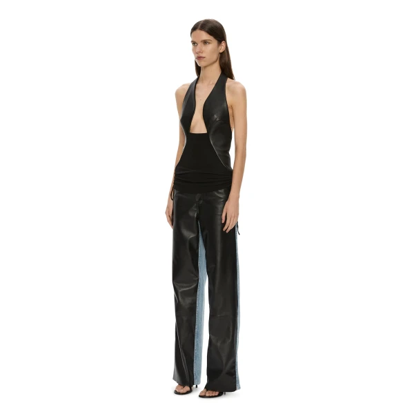 Christopher Esber Tailored Slope Leather Halter Top in Black, view 4