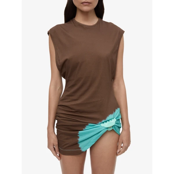 Christopher Esber Tie Dye Snap Clip Tank Dress in Husk Brown Mineral Turquoise, view 3