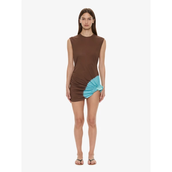 Christopher Esber Tie Dye Snap Clip Tank Dress in Husk Brown Mineral Turquoise, view 5